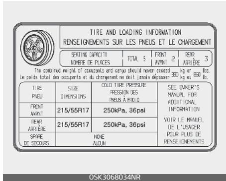 KIA E-Soul (2019) - Étiquette d'information sur les pneus et le chargement - 1