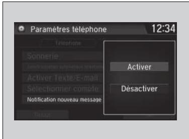 Honda Civic 10 Phase 2 (2020-2023) - Pour configurer les Options de message de texte/e-mail * - 2