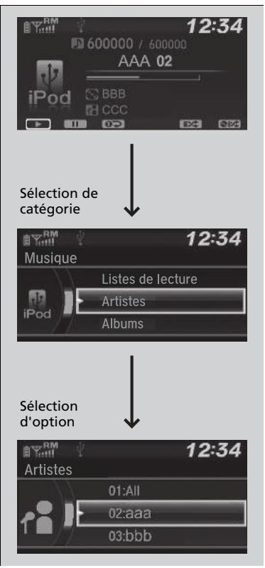 Honda Civic 10 Phase 2 (2020-2023) - Sélectionner un morceau de la liste des musiques de l'iPod avec le bouton de sélection - 1