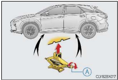LEXUS RX AL20 Phase 1 (2015-2019) - Tournez la partie Ⓐ du cric à la main jusqu'à amener l'encoche du cric au contact du point de levage. - 1