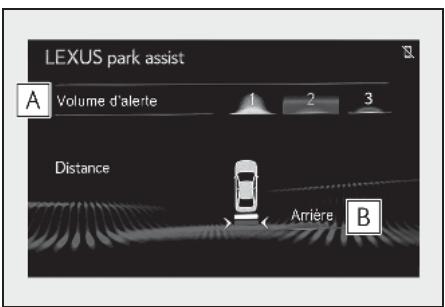 LEXUS park assist Volume d'alerte 1 2 3 Distance Arrière B