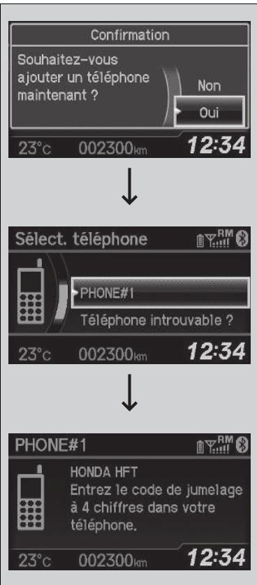 Honda Civic 9 Phase 1 (2012-2015) - Pour jumeler un téléphone portable (lorsqu'aucun téléphone n'est encore jumelé au système) - 1