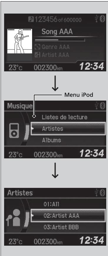 Honda Civic 9 Phase 1 (2012-2015) - Sélection d'un fichier sur le menu iPod - 1