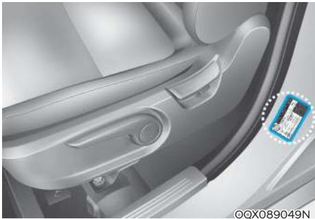 HYUNDAI Venue QX (2019) - ÉTIQUETTE DES SPÉCIFICATIONS ET DE LA PRESSION DES PNEUS - 1