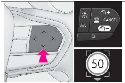 LEXUS LM AW10 Phase 2 (2023) - Lorsque la vitesse réglée du véhicule est supérieure à la vitesse maximum détectée - 2