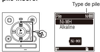 OM SYSTEM WS 882 - Appuyez sur la touche + ou - pour sélectionner le type de pile inséré. - 1