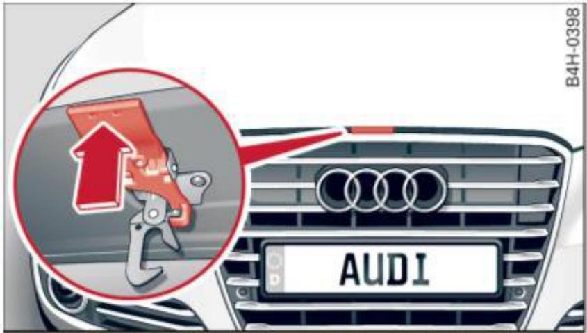AUDI A8 S8 (2014) - Déclencher le capot du moteur - 2