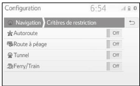 TOYOTA Hilux - Navigation et Multimédia - Paramétrage des critères d'évitement pour le calcul d'itinéraire - 1