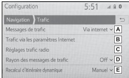 TOYOTA Hilux - Navigation et Multimédia - Affichage de l'écran des paramètres d'informations routières - 2