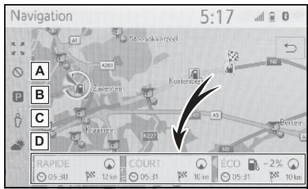 TOYOTA Hilux - Navigation et Multimédia - Ecran des itinéraires alternatifs - 1