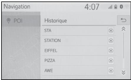TOYOTA Hilux - Navigation et Multimédia - Saisie de mots clés à partir de la liste d'historique - 2