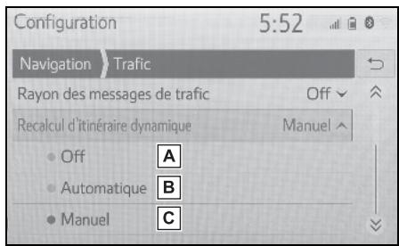 TOYOTA Hilux - Navigation et Multimédia - Paramétrage de la méthode de changement dynamique d'itinéraire - 1
