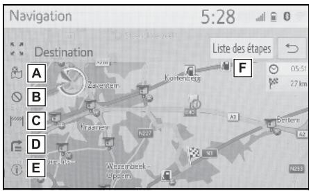 TOYOTA Hilux - Navigation et Multimédia - Affichage de l'écran de modification d'itinéraire - 2