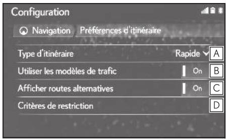 LEXUS LS XF50 - Système de navigation - Affichage del'écran des préférences d'itinéraire - 2