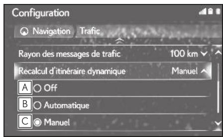 LEXUS LS XF50 - Système de navigation - Paramétrage de la méthode de calcul d'un nouvel itinéraire dynamique - 1