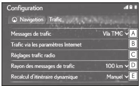 LEXUS LS XF50 - Système de navigation - Affichage de I'ecran des paramètres de circulation - 2