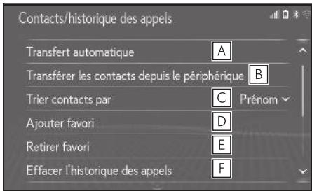 LEXUS LS XF50 - Système de navigation - Écran des paramètres des contacts/de l'histoire des appels - 1