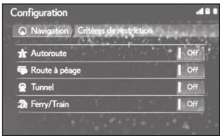 LEXUS LS XF50 - Système de navigation - Paramétrage des critères d'évitement pour le calcul de l'itinétaire - 1