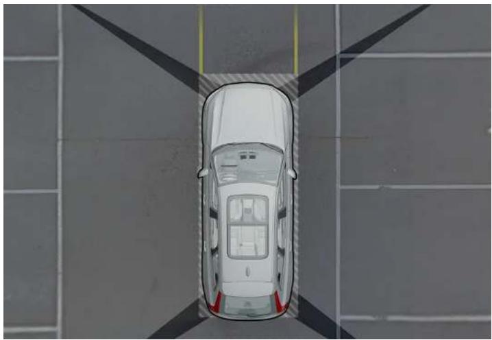 VOLVO XC40 (2024) - Emplacement des caméras d'aide au stationnement et zone couverte\* - 1