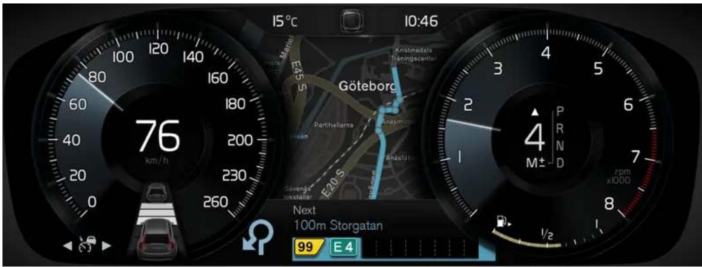 76 km/h 15°C 10:46 Göteborg Kristinedals Träningscenter E45 S Partihallarna Anasmid E20 S Savenga Storgatan Next 100m Storgatan 99 E4