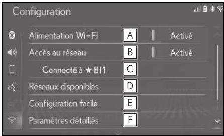 LEXUS UX ZA10 - Système de navigation - Écran des paramètres wi-fi® - 1