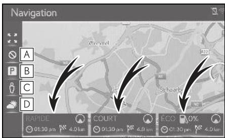 LEXUS UX ZA10 - Système de navigation - Écran des itinéraires alternatifs - 1