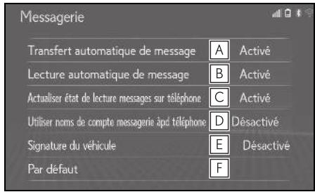 LEXUS UX ZA10 - Système de navigation - Écran des réglages de messagerie - 1