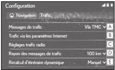 LEXUS UX ZA10 - Système de navigation - Affichage de l'écran des paramètres d'informations routières - 2