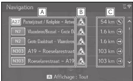 LEXUS UX ZA10 - Système de navigation - Liste de messages d'informations routières - 1