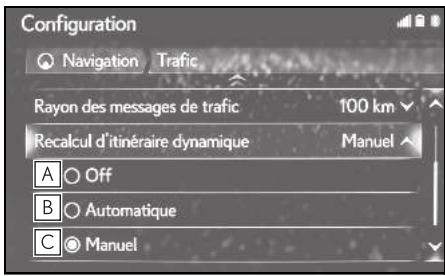 LEXUS UX ZA10 - Système de navigation - Paramétrage de la méthode de changement dynamique d'itinéraire - 1