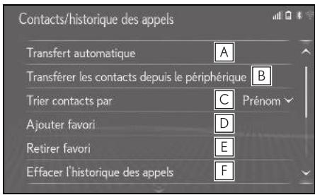 LEXUS UX ZA10 - Système de navigation - Écran des réglages des contacts/du journal d'appels - 1
