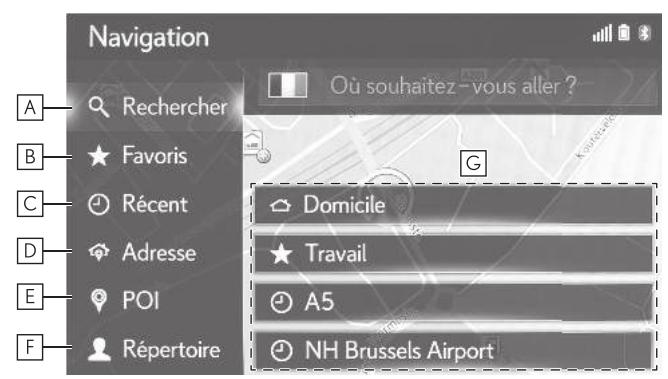 LEXUS UX ZA10 - Système de navigation - Écran du menu de destination - 1