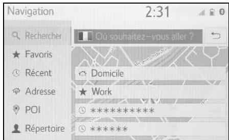 Navigation 2:31 Rechercher Favoris Récents Adresse POI Répertoire Où souhaitez-vous aller ? Domicile Travail ********** **********