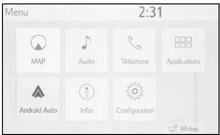 Menu 2:31 MAP Audio Telephone Applications Android Auto Infos Configuration
