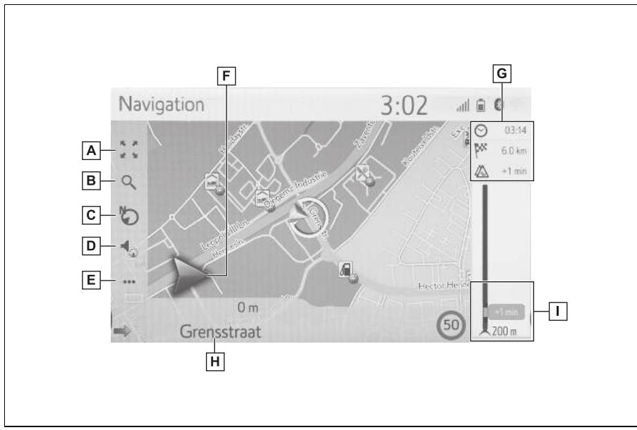 Navigation 3:02 A B C D E G 03:14 6.0 km +1 min Grensstraat 50 +1 min 200 m H I