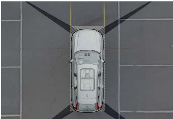 VOLVO XC40 Hybride (2024) - Emplacement des caméras d'aide au stationnement et zone couverte* - 1
