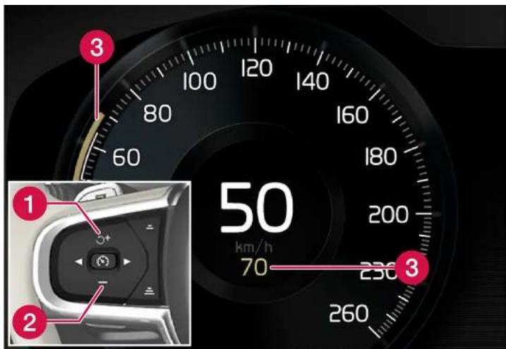 VOLVO XC40 Hybride (2024) - Régler la vitesse mémorisée pour les fonctions de régulation de vitesse - 1