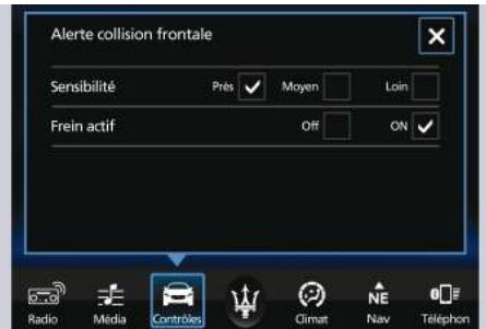 Maserati Levante - Modifier la sensibilité du système d'advertissement de collision avant (FCW) et du Freinage actif - 1
