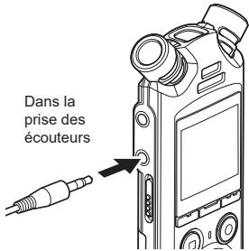 OM SYSTEM LSP5 - Branchez les écouteurs sur la prise des écouteurs de l'enregistreur vocal (♡). - 1