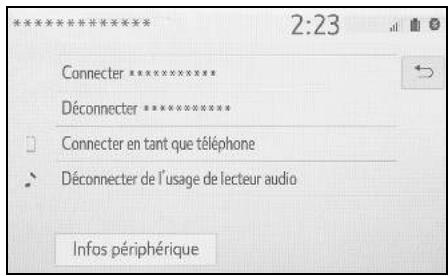 Connector ******** Déconnecter ******** Connector en tant que téléphone Déconnecter de l'usage de lecteur audio Infos périphérique