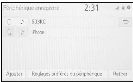 Périphérique enregistré 2:31 503KC iPhone Ajouter Réglages préférés du périphérique Retirer