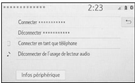Connector ******** Déconnecter ******** Connecter en tant que téléphone Déconnecter de l'usage de lecteur audio Infos périphérique