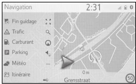 Navigation 2:31 Fin guidage Trafic Carburant Parking Météo Itinéraire Grensstraat 0 m 50