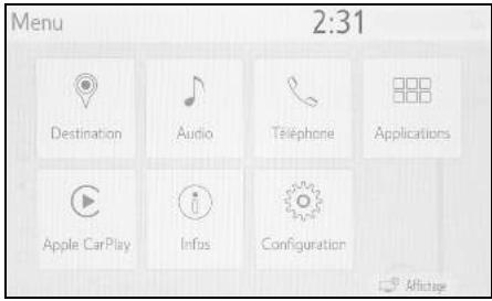 Menu 2:31 Destination Audio Telephone Applications Apple CarPlay Infos Configuration