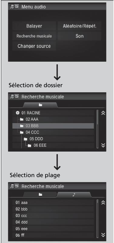 Honda CRV (2015-2017) - Comment sélectionner un fichier à partir de la liste de recherche musicale (MP3/WMA/AAC) - 1