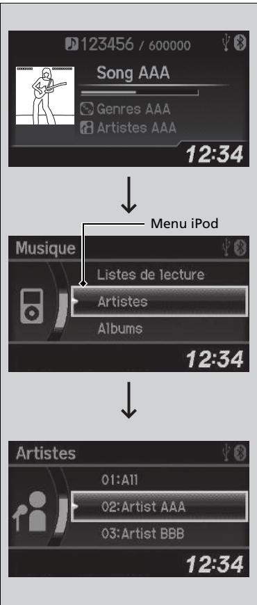 Honda CRV (2015-2017) - Sélection d'un fichier sur le menu iPod - 1