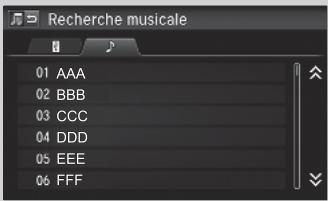 Honda CRV (2015-2017) - Comment sélectionner un morceau à partir de la liste de recherche musicale - 3