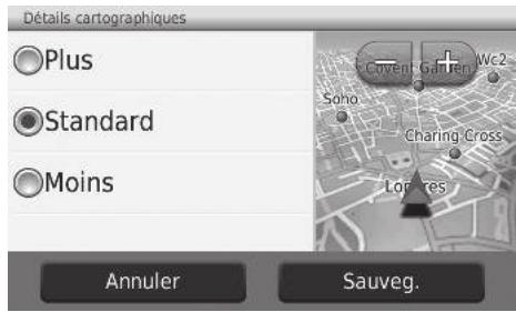 Honda CRV (2015-2017) - HOME ▶ Navigation ▶ Paramètres ▶ Carte et véhicule ▶ Détails cartographiques - 1