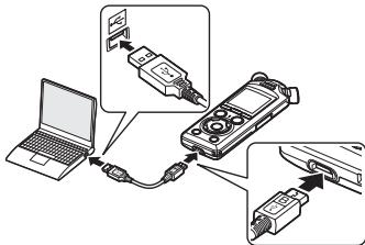 OM SYSTEM LSP5 - Après avoir vérifié que l'enregistreur est à l'arrêt ou hors tension, raccordez-le à l'ordinateur en utilisant le câble USB. - 1