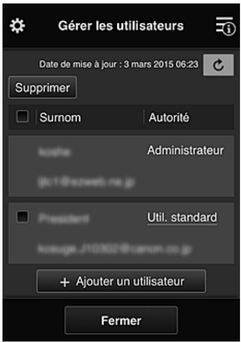 CANON PIXMA MG3650S - Écran Gérer les utilisateurs - 1
